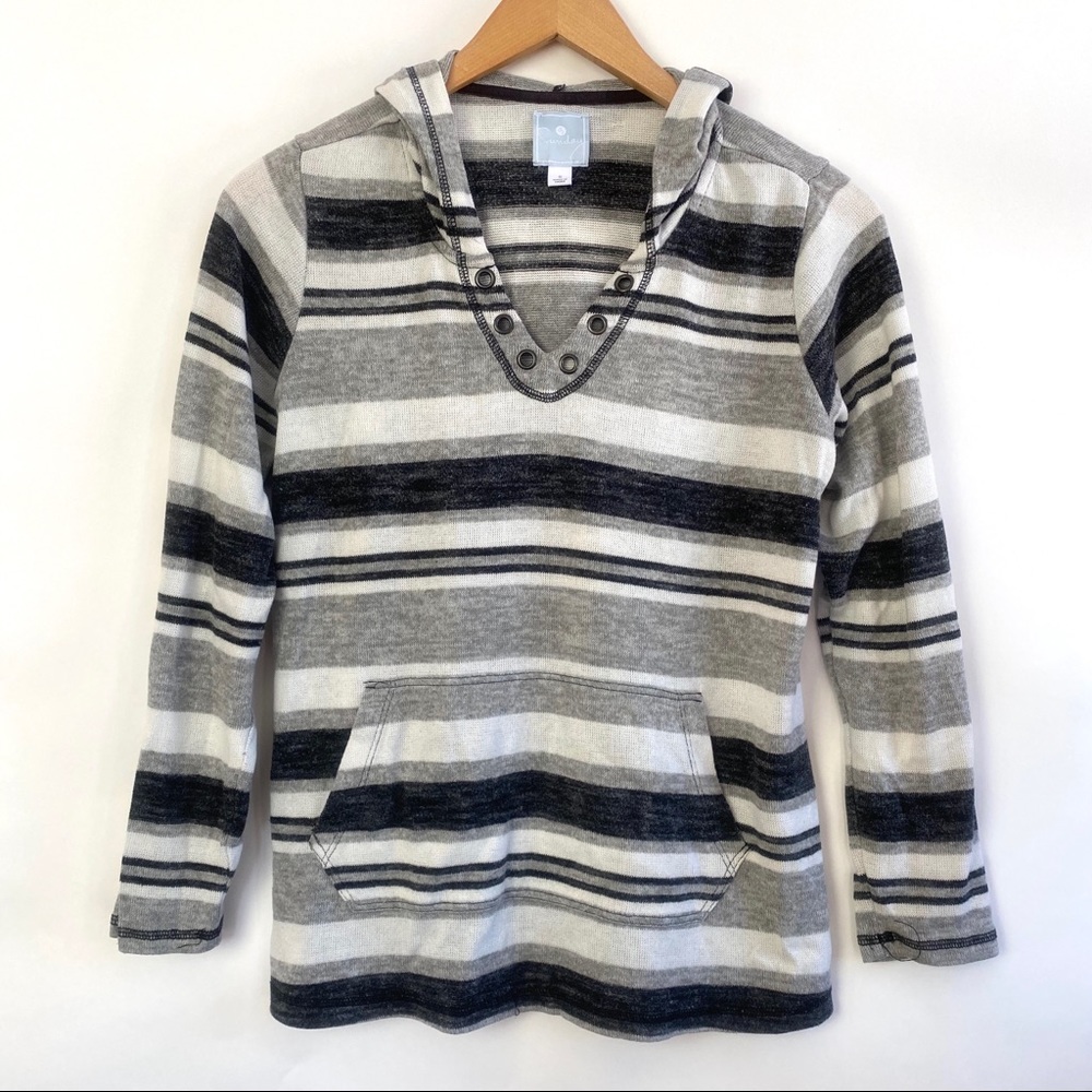 Sunday Grey and White Striped Pullover Hoodie
